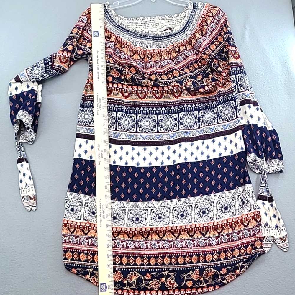 BEACH LUNCH‎ LOUNGE Women's Boho Navy Coral Long Sleeve Dress - Size Medium - Picture 9 of 12